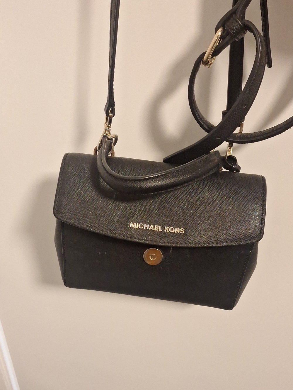 Michael Kors Black Saffiano Leather Crossbody with Gold Hardware